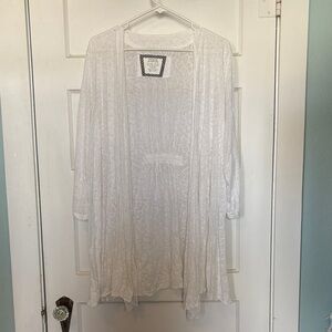 Produce Company White Sheer Pattern Open Front Cardigan Size L